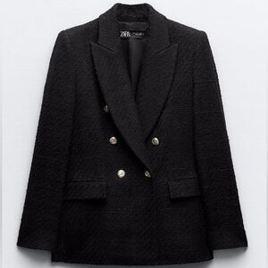 ZARA DOUBLE BREASTED TEXTURED WEAVE JACKET IN BLACK SIZE XS